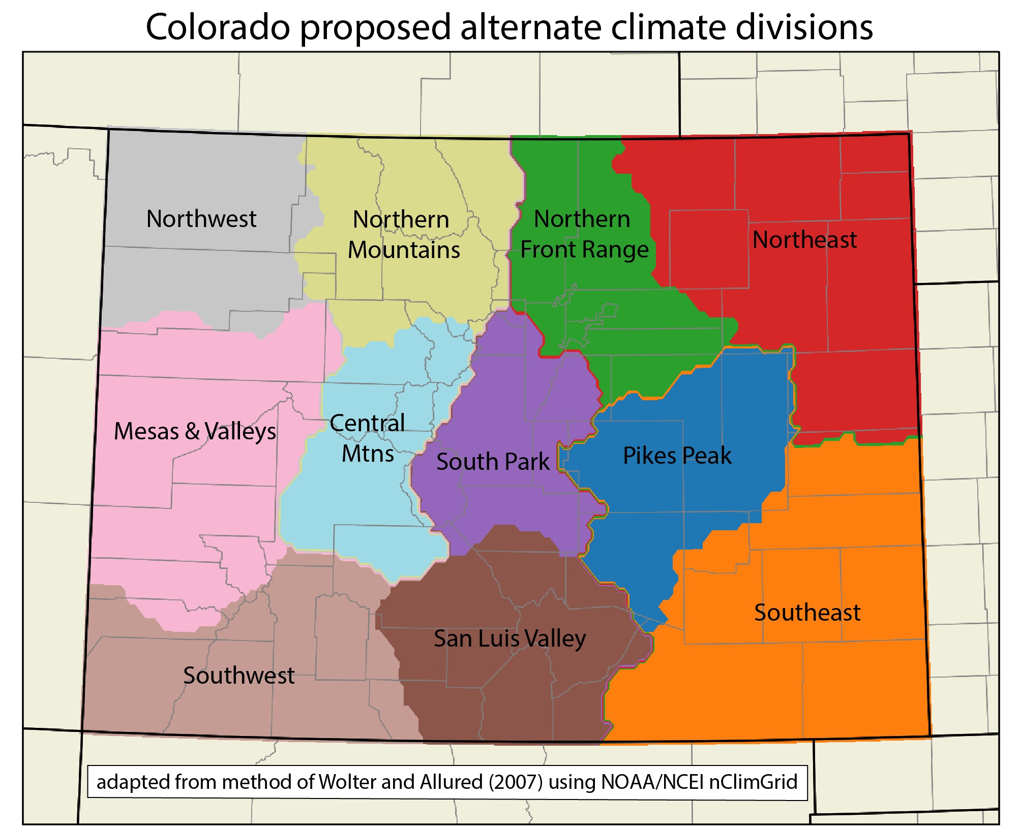 Map of alternate climate divisions which are based on climate variability